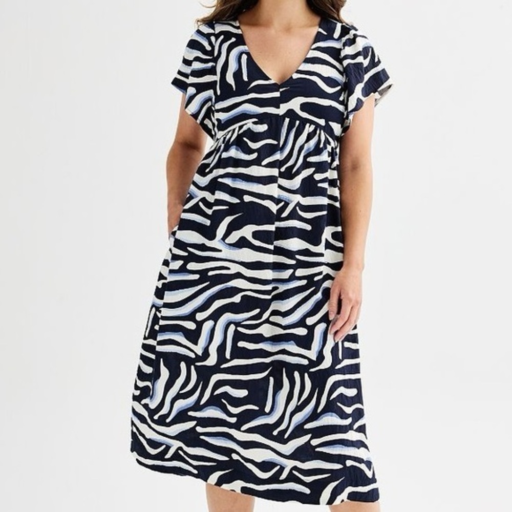 Ellen Tracy V-Neck Flutter Sleeve Maxi Dress